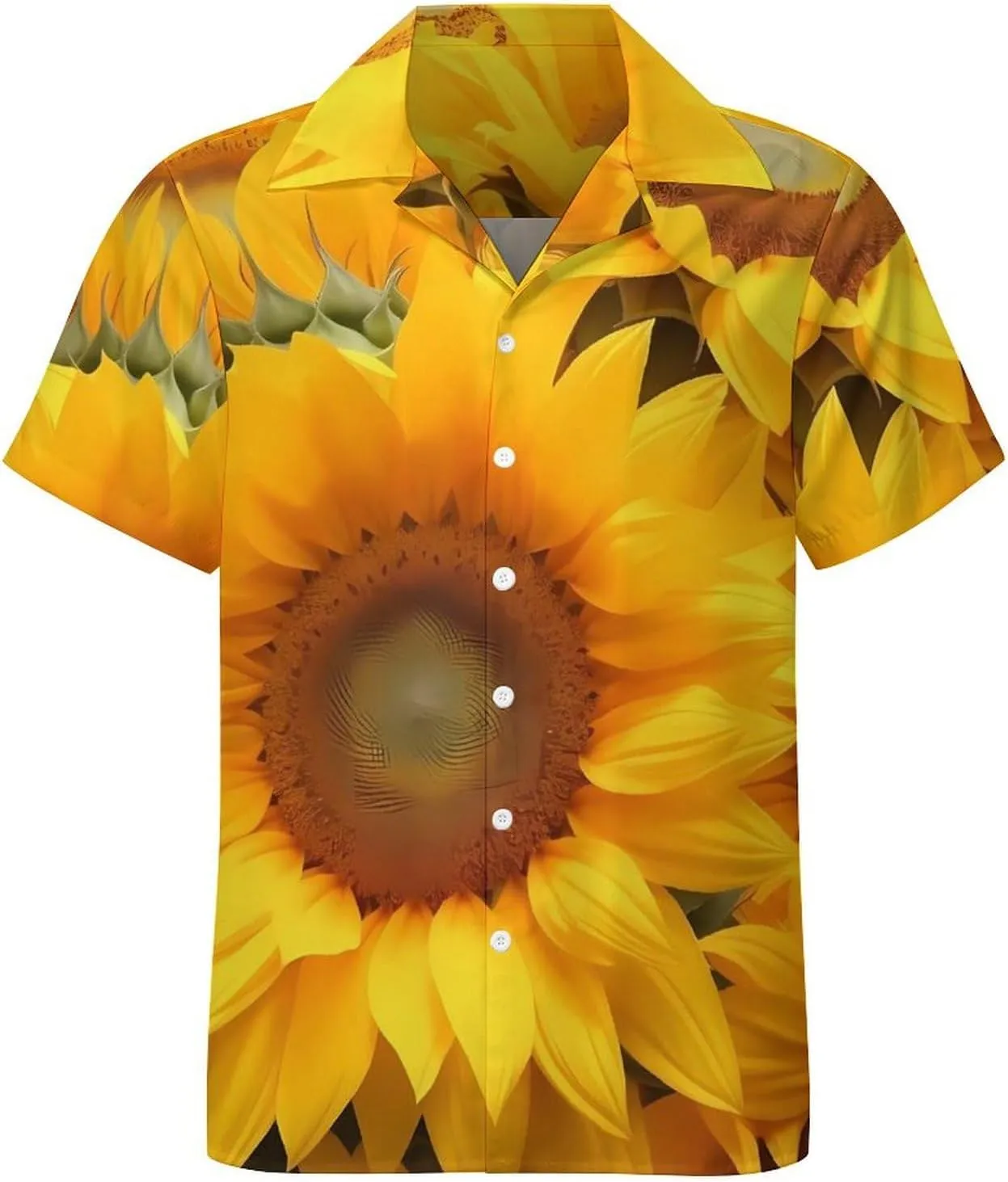 Sunflower Print Cuban Collar Shirt Classic Design for Comfort and Style