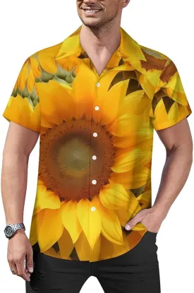 Sunflower Print Cuban Collar Shirt Classic Design for Comfort and Style
