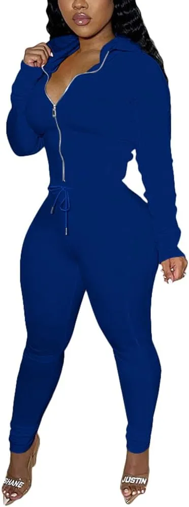 TOPSRANI Women Two Piece Outfits Bodycon Tracksuit Sweatsuits Hoodie Solid Jogger Workout Lounge Zipper Long Sleeve Pant Sets
