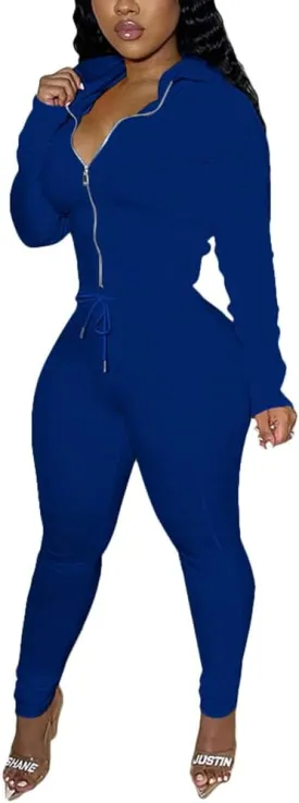 TOPSRANI Women Two Piece Outfits Bodycon Tracksuit Sweatsuits Hoodie Solid Jogger Workout Lounge Zipper Long Sleeve Pant Sets