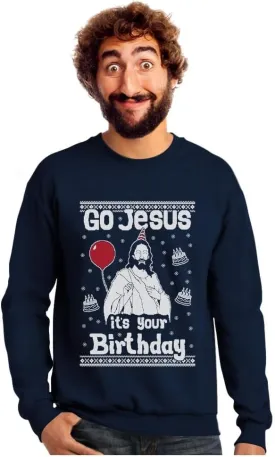 Tstars Jesus Birthday Funny Holiday Xmas Long Sleeve Sweatshirt for Men Women Ugly Christmas Sweater Style
