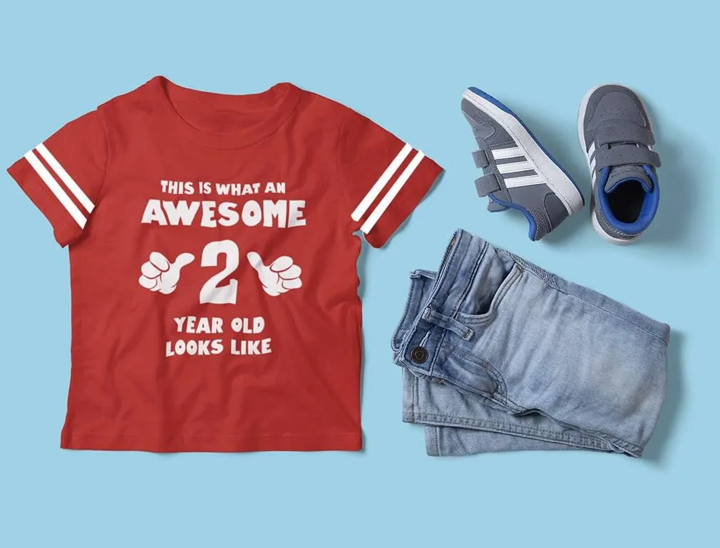 Tstars This is What an Awesome 2 Year Old Looks Like 2nd Birthday Shirt Girls Boys Toddler Kids Jersey T-Shirt