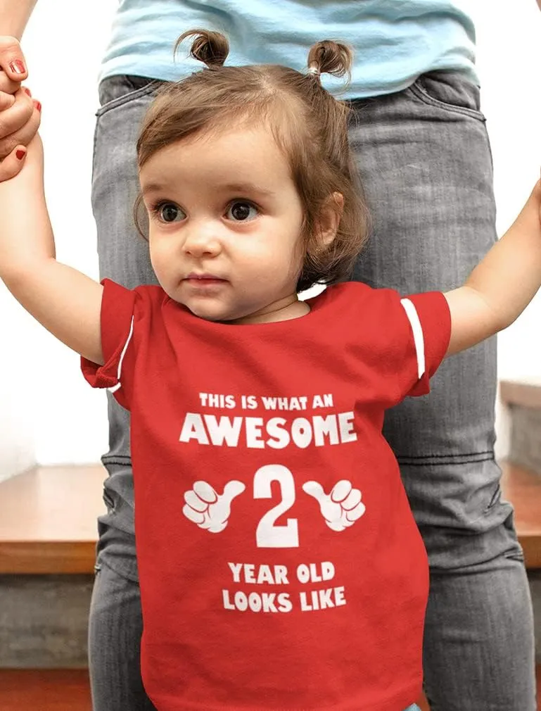 Tstars This is What an Awesome 2 Year Old Looks Like 2nd Birthday Shirt Girls Boys Toddler Kids Jersey T-Shirt
