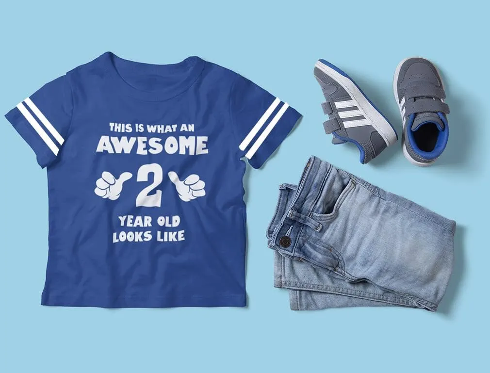 Tstars This is What an Awesome 2 Year Old Looks Like 2nd Birthday Shirt Girls Boys Toddler Kids Jersey T-Shirt