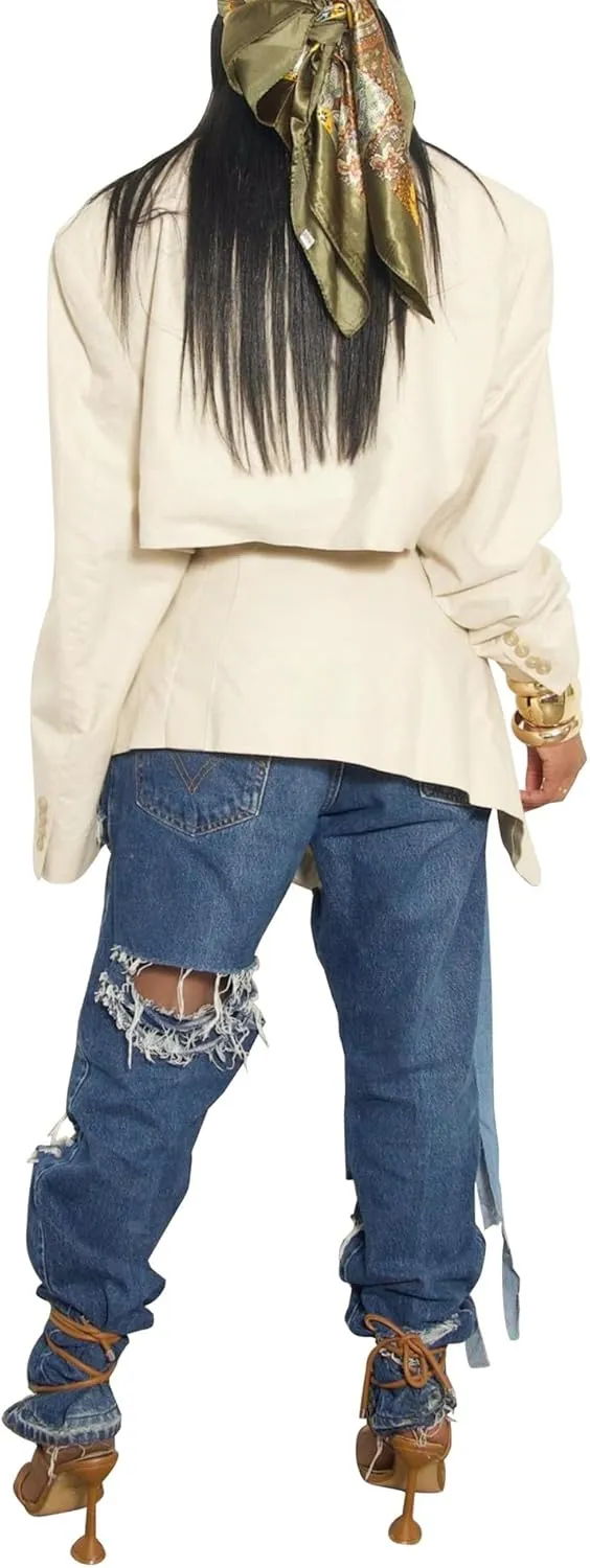 Womens 2 Piece Outfits Cropped Blazer Casual Suit Jackets and Mini Skirt Sets