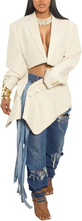 Womens 2 Piece Outfits Cropped Blazer Casual Suit Jackets and Mini Skirt Sets