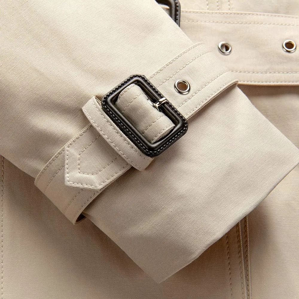 Women's Cotton Double Breasted Trench Coat With Belt