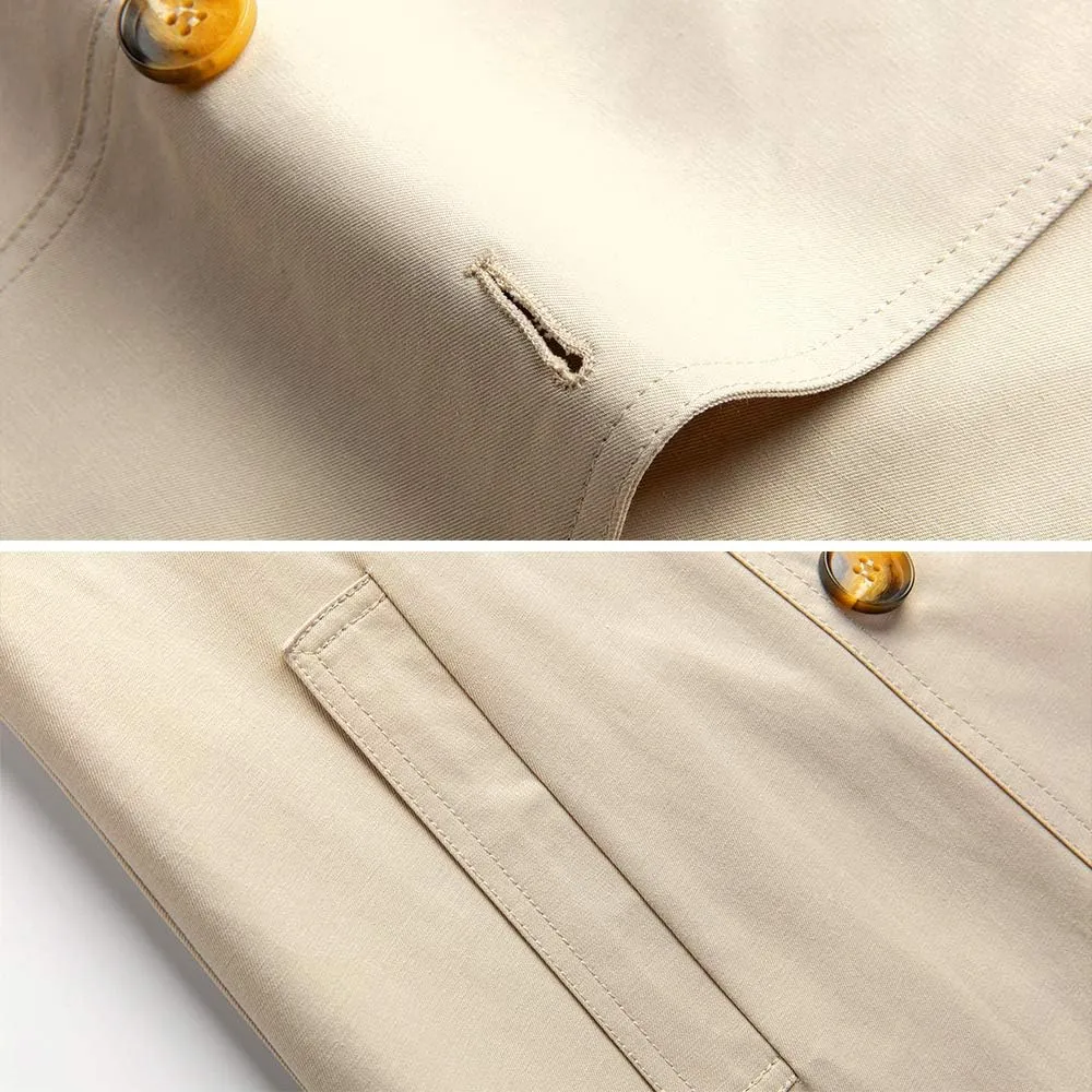 Women's Cotton Double Breasted Trench Coat With Belt