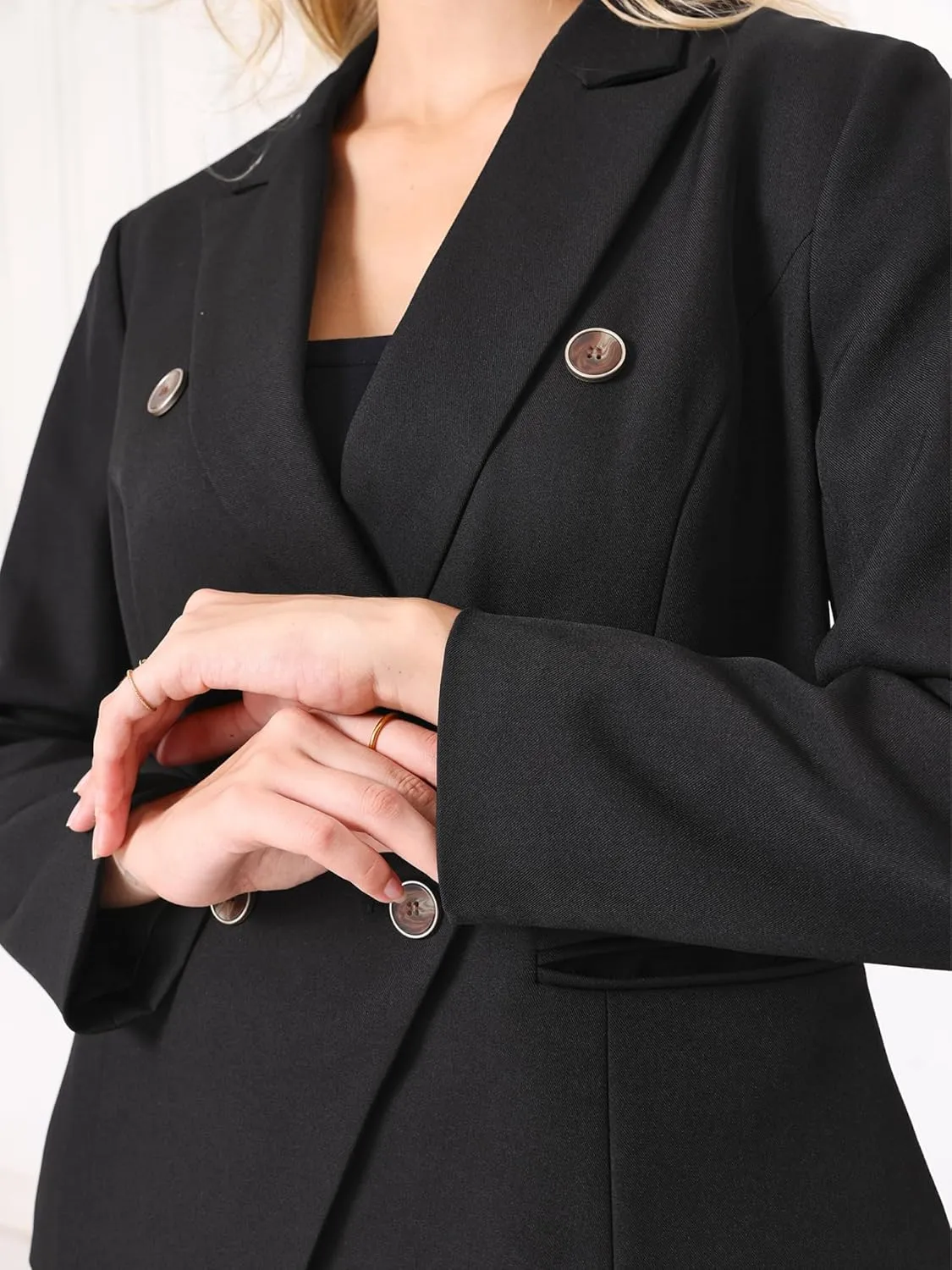 Women's Formal Work Blazer Notch Lapel Long Sleeve Double Breasted Suit Jacket