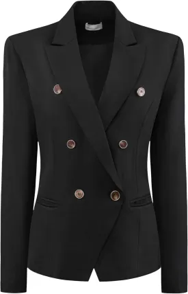 Women's Formal Work Blazer Notch Lapel Long Sleeve Double Breasted Suit Jacket