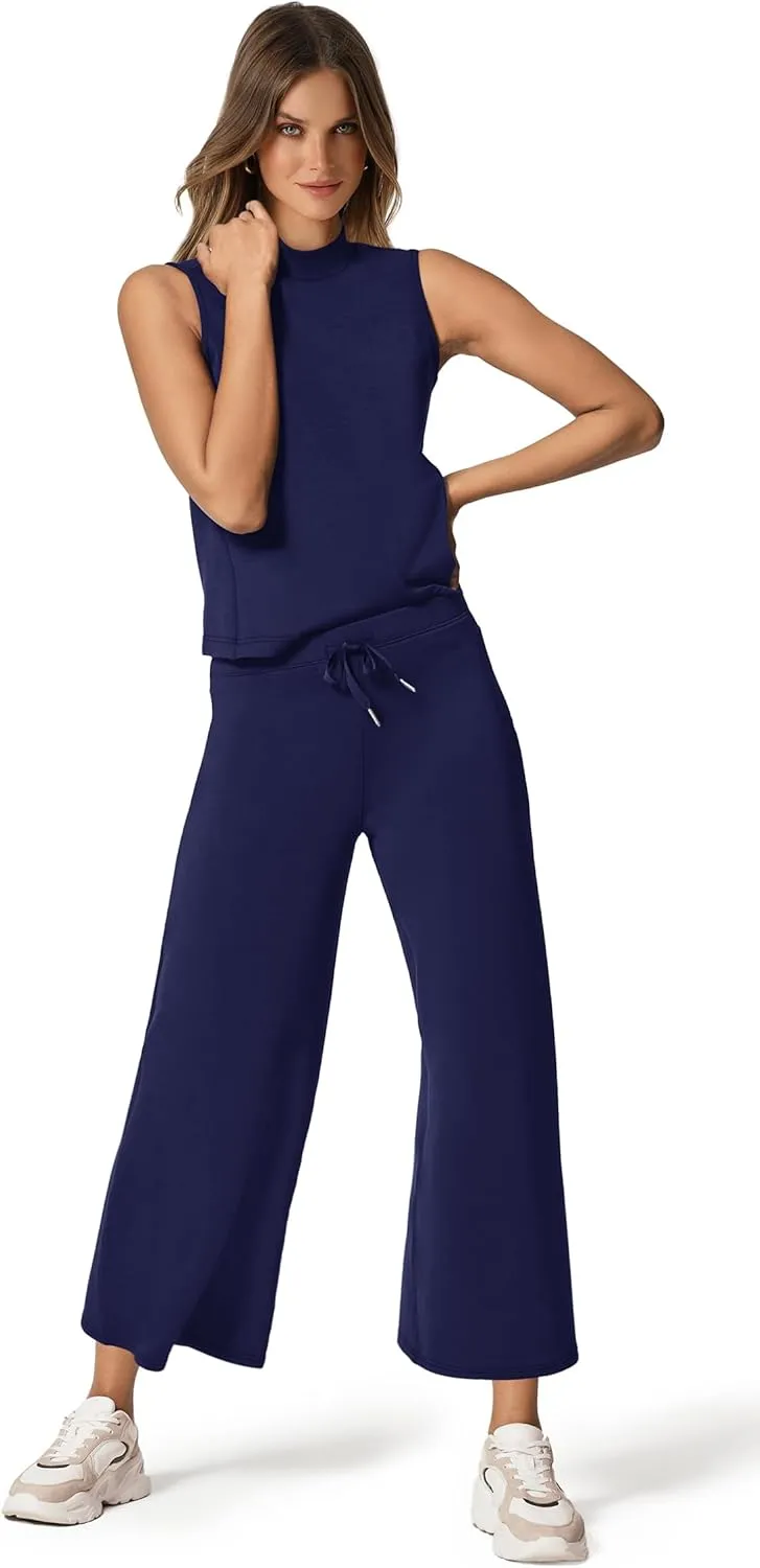 XIEERDUO Two Piece Sets for Women Summer Lounge Sets Beach Vacation Travel Outfits Casual Wide Leg Pants Matching Sets