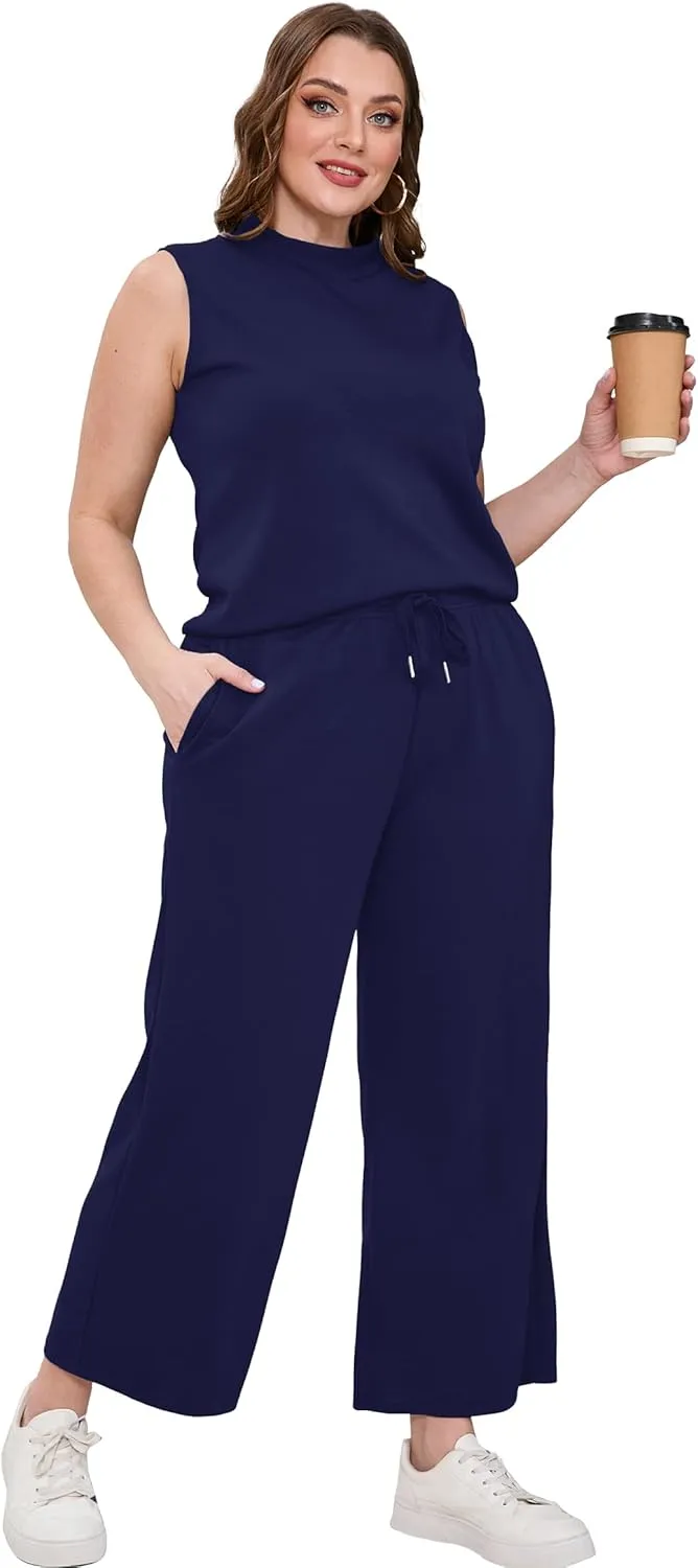 XIEERDUO Two Piece Sets for Women Summer Lounge Sets Beach Vacation Travel Outfits Casual Wide Leg Pants Matching Sets