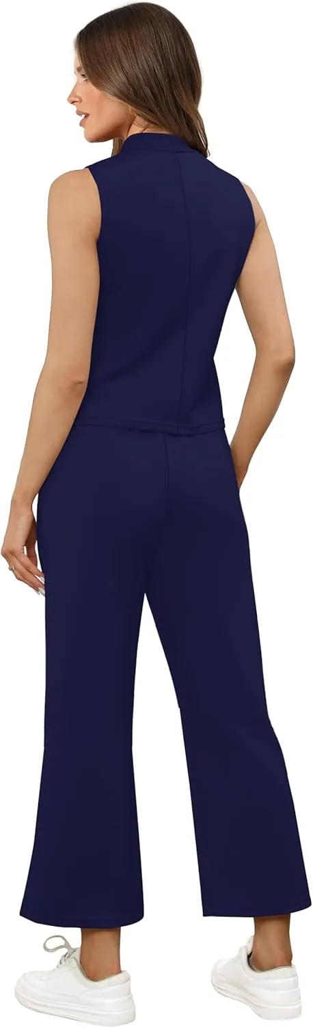 XIEERDUO Two Piece Sets for Women Summer Lounge Sets Beach Vacation Travel Outfits Casual Wide Leg Pants Matching Sets