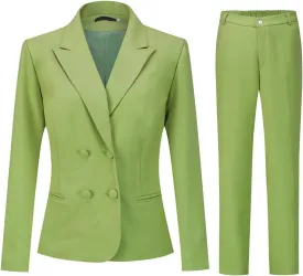 YUNCLOS Women's 2 Piece Double Breasted Suit Set Two Button Blazer and Pants